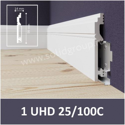 1 UHD 25/100C 2м Плинтус напольный из полимера ультравысокой плотности Белый ( 9шт.)