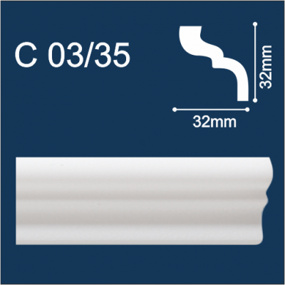 Solid C03/35 белый (2м/32/32 мм) Плинтус потолочный экструд./112шт.